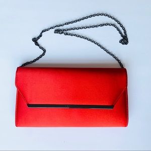 BCBG “Helen” Curry Red Satin Chain Clutch Bag